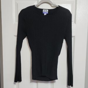Black Ribbed Long Sleeve Top
